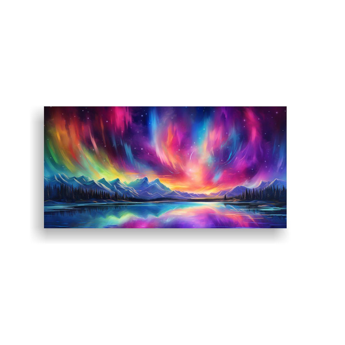 Cuadro Abstracto Norte Con Aurora Boreal Y Colores 120x60cm-0