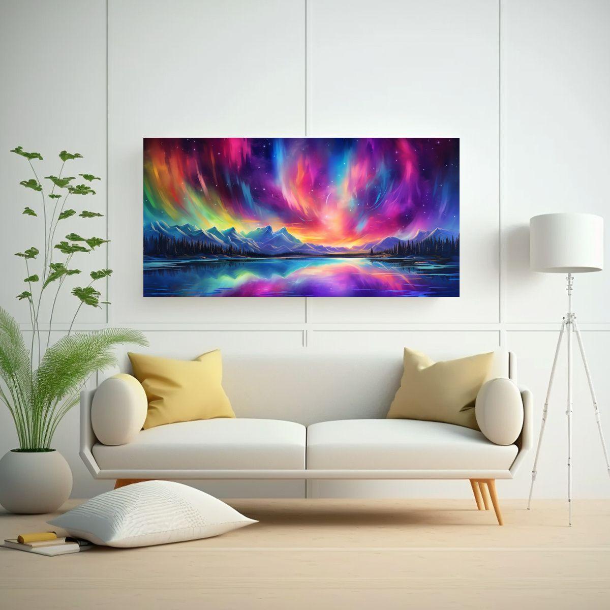 Cuadro Abstracto Norte Con Aurora Boreal Y Colores 120x60cm-2