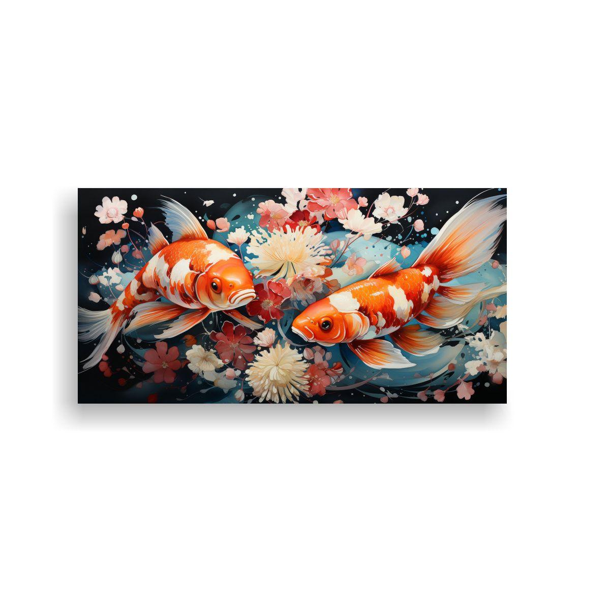 Cuadro Urbana De Pez Koi En Acuarelas Coloridas. 40x20cm-0
