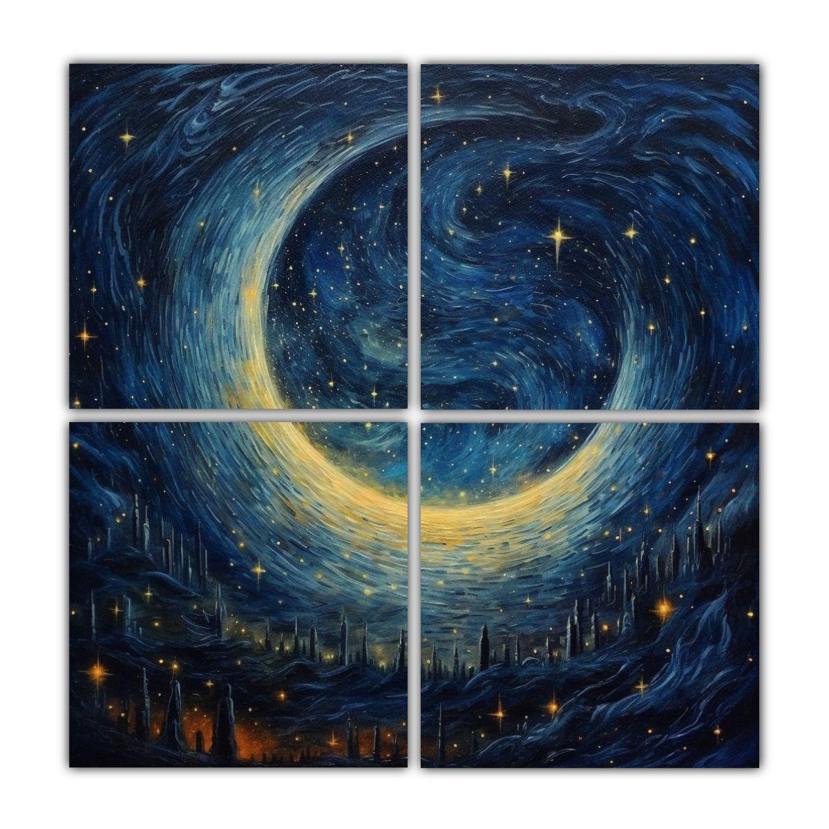 Cuadro Vintage Estrellado Noche Luna Cielo 120x120 Cm-0