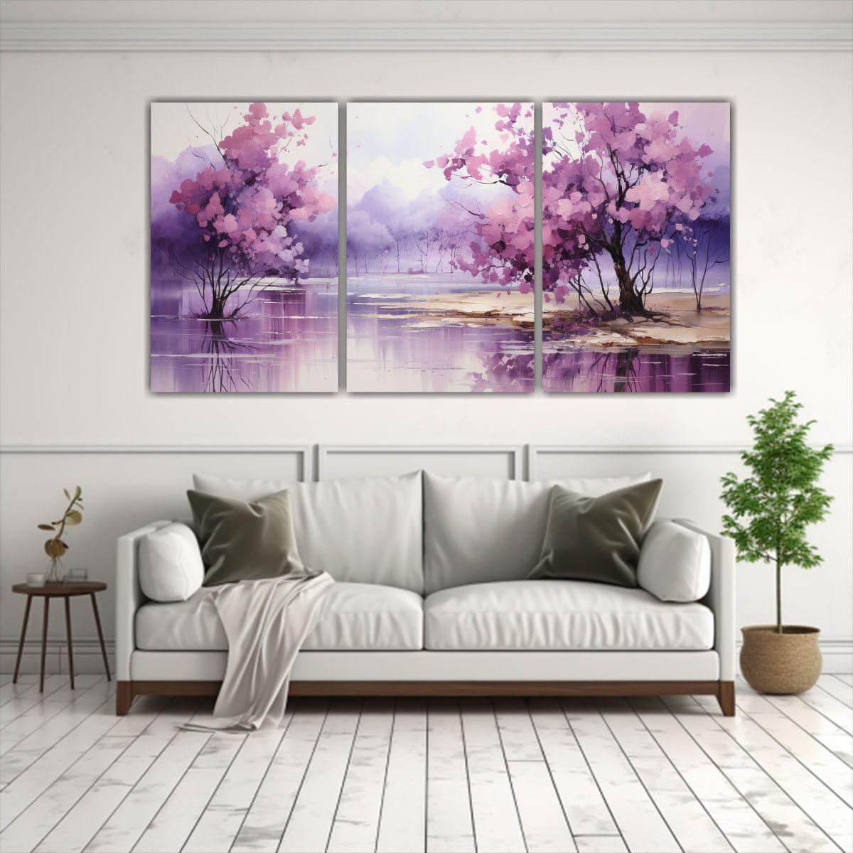 Set 3 Cuadros Tela Sublimada árboles Abstractos 120x60 Cm-2
