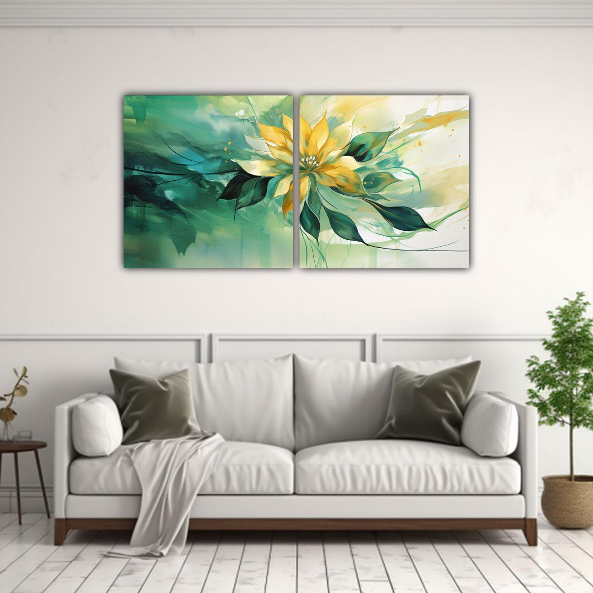 Cuadro Decorativo Escena Verde Y Dorado Atmosfera 60x30 Cm-2