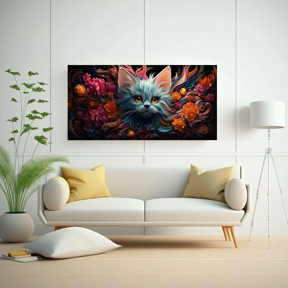 Ventana De Arte Digital De Vidrieras Con Gatito 100x50cm-2