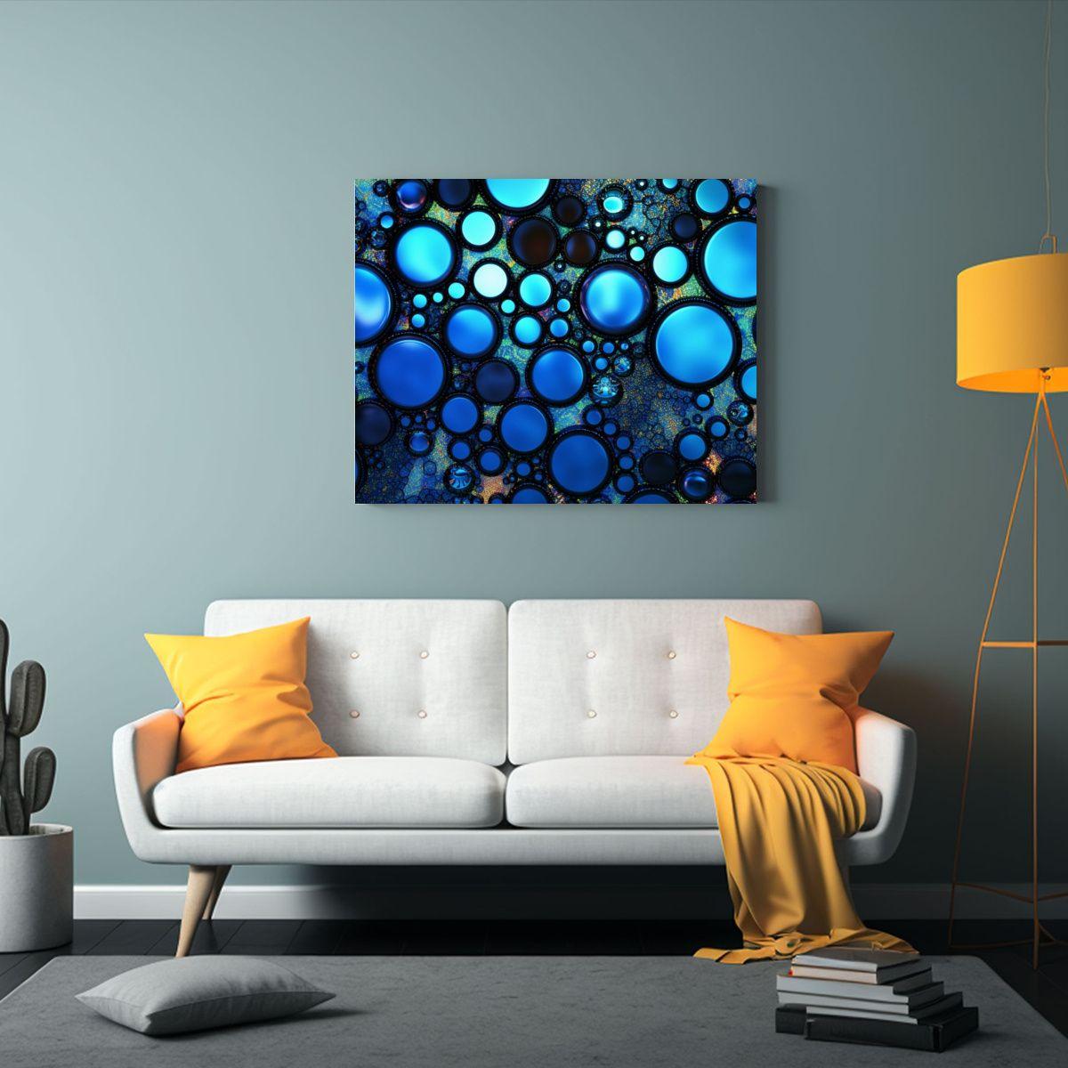 Cuadro Impreso Simplicidad Azul Y Negro Con Círculos Negros 90x60cm-2