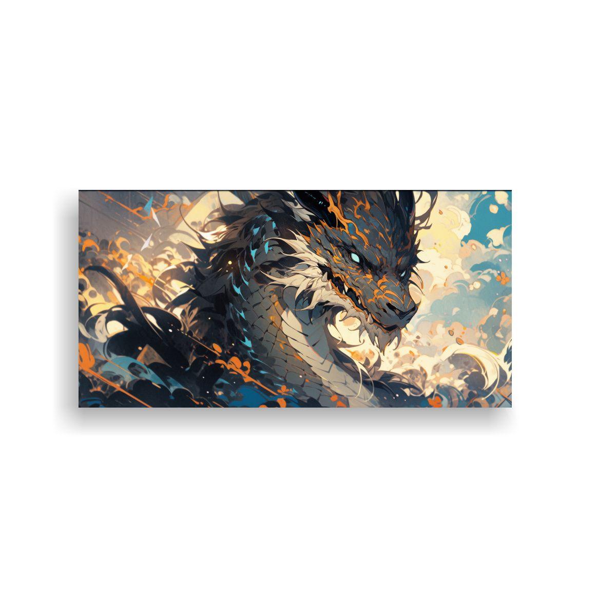 Cuadro Innovadora De Dragón En Tonos Marrón Y Az 80x40cm-0