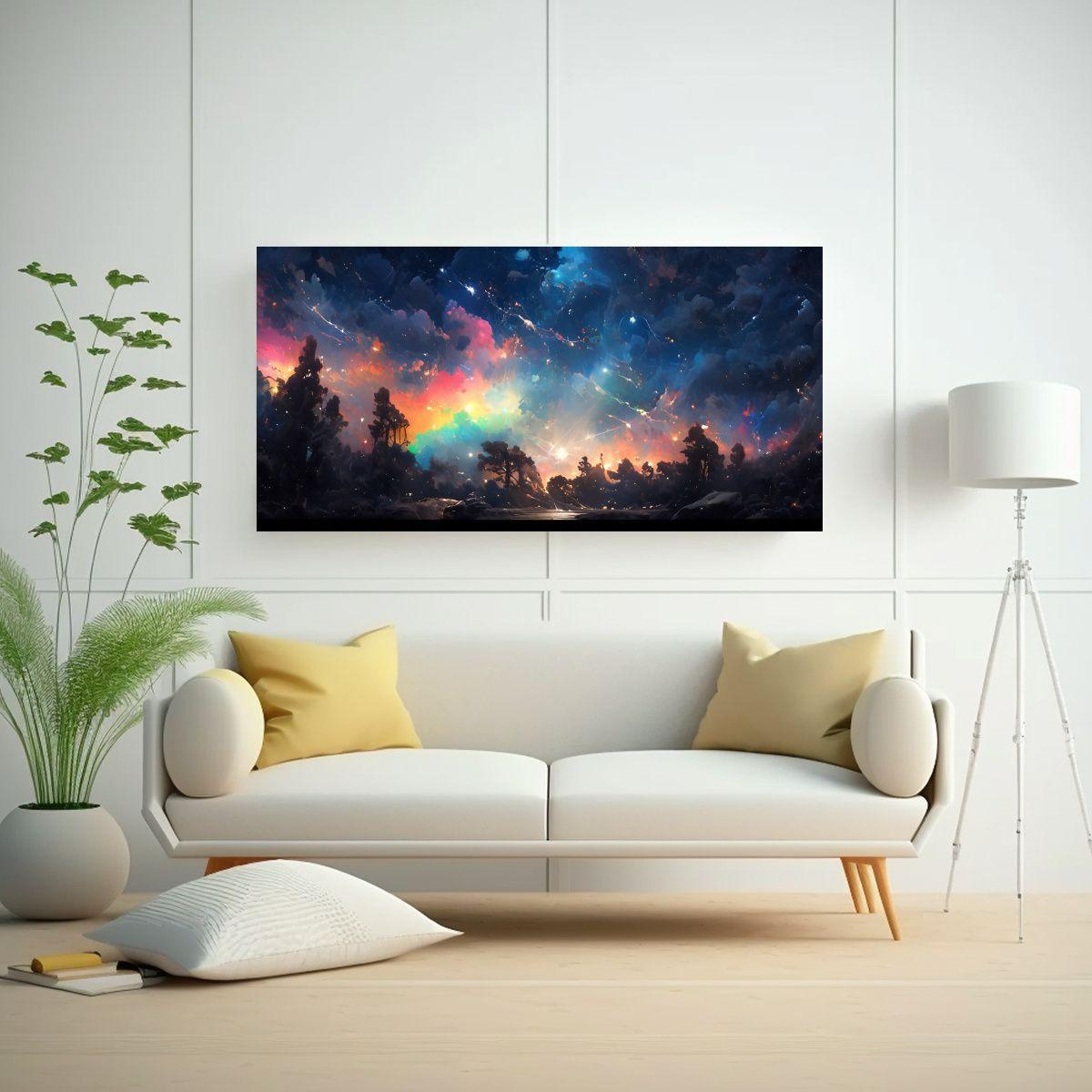 Cuadro Tela Bastidor Inspirador Noche Arcoíris 60x30cm-2