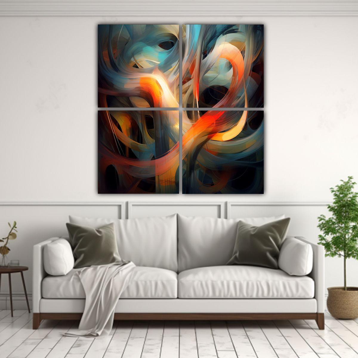 Cuatro Lienzos Decoración Abstracta Arte Digital 200x200 Cm-2