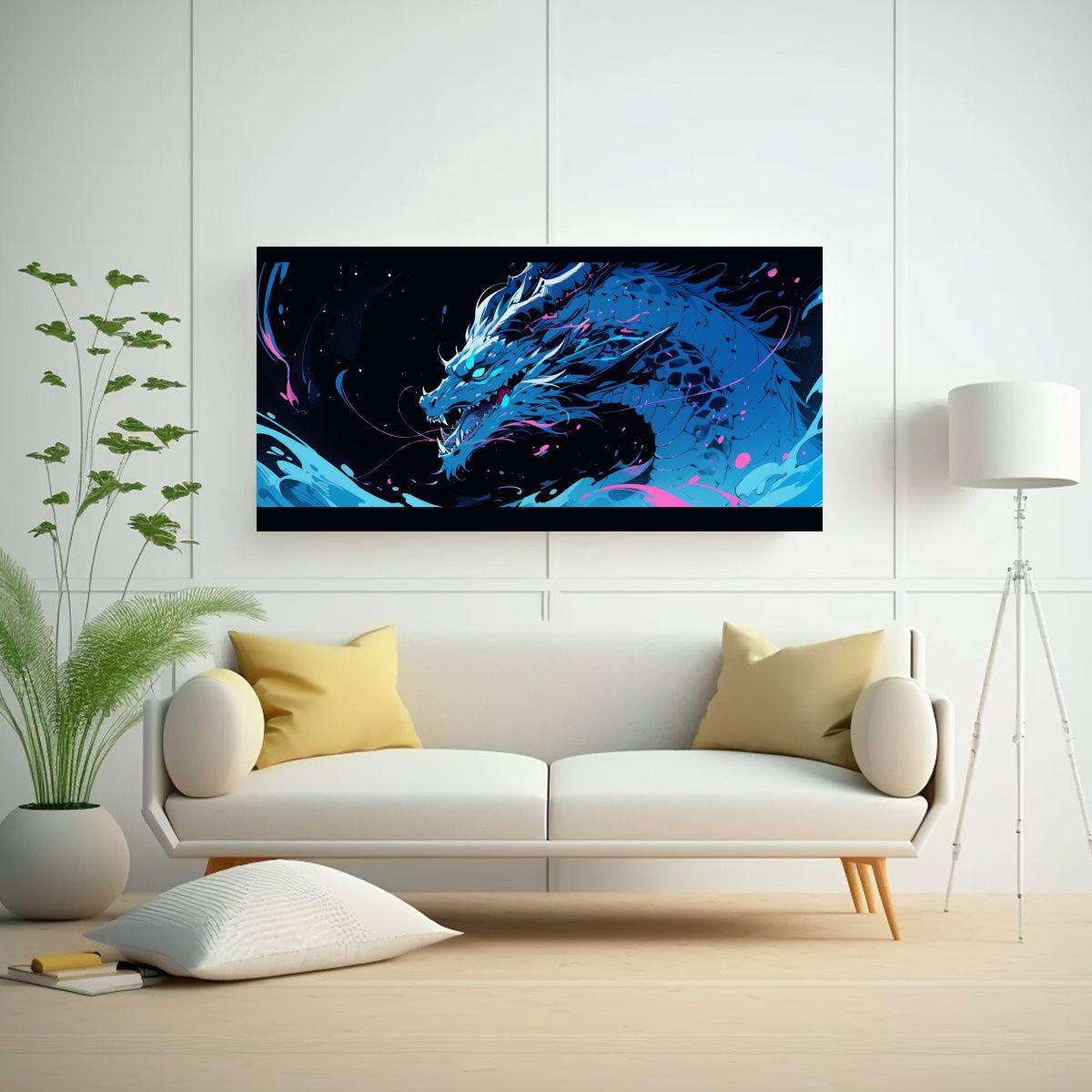 Cuadro Horizontal: Dragón Azul En Ambiente 160x80cm-2