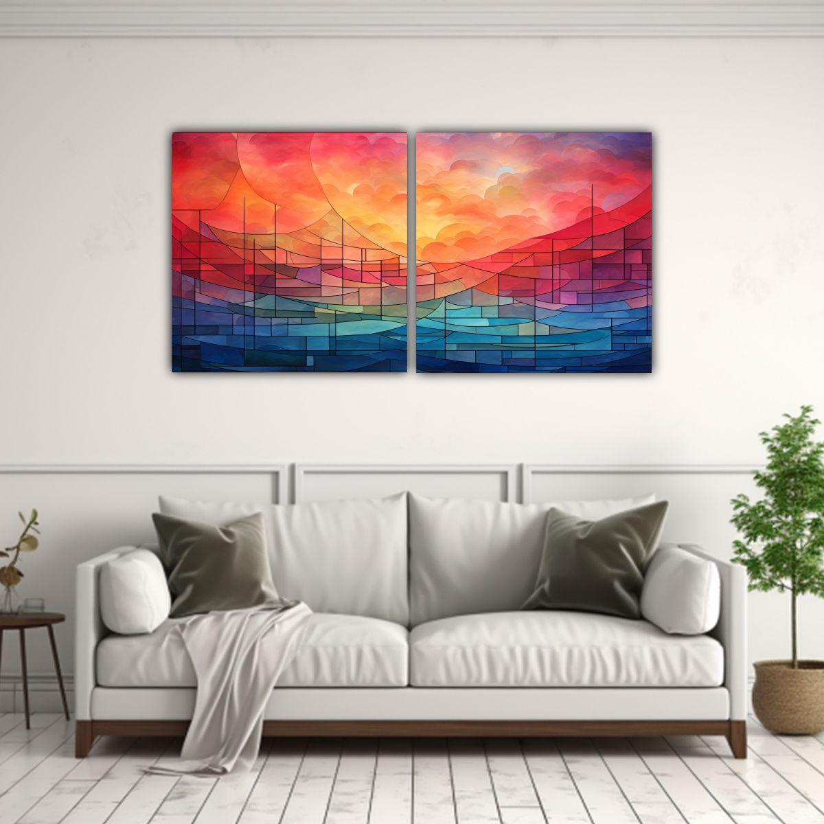 Pinturas Abstractas De Dos Cuadros Comedor: 60x30 Cm-2