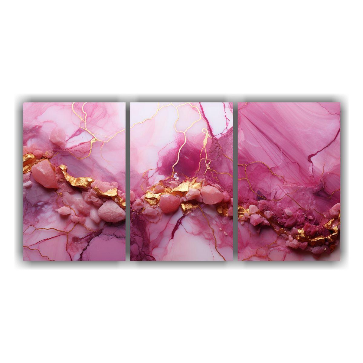 Pintura Decorativa Mármol Rosa Y Dorado Fondo 60x30 Cm-0