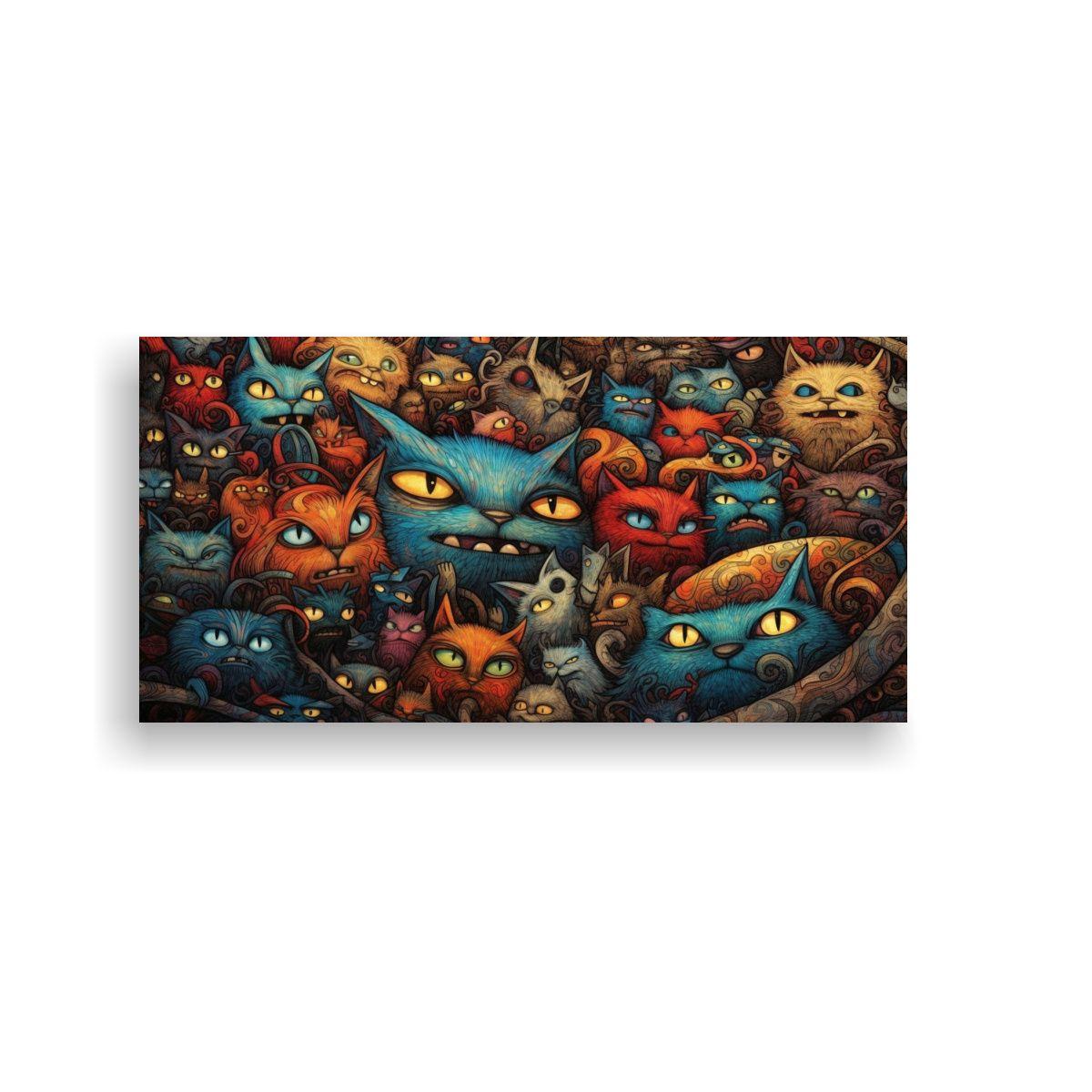 Cuadro De Gatos Locos En Estilo Colorido: Lienzo 60x30cm-0