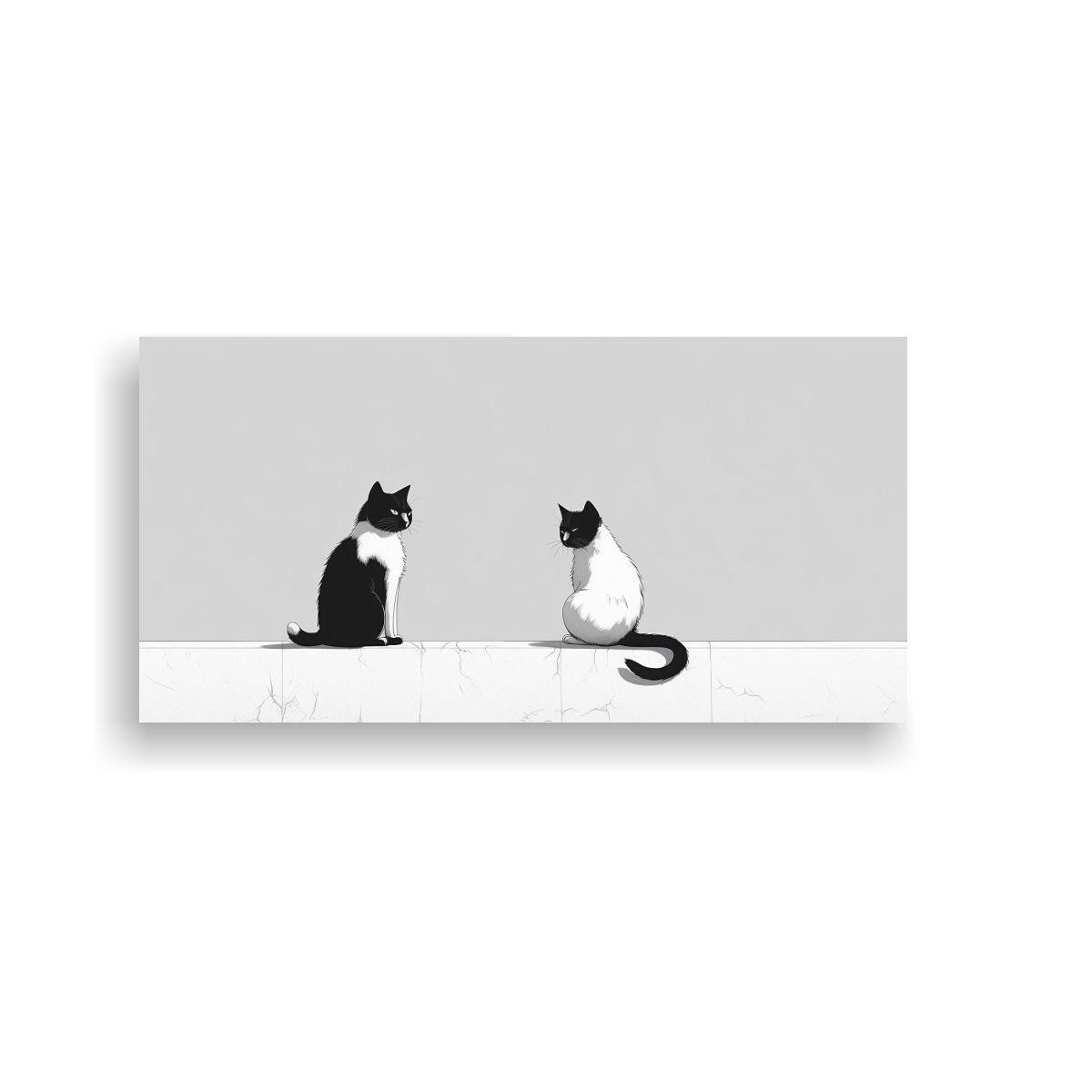 Cuadro Vintage Minimalista 90s Con Arte De Gatos 80x40cm-0