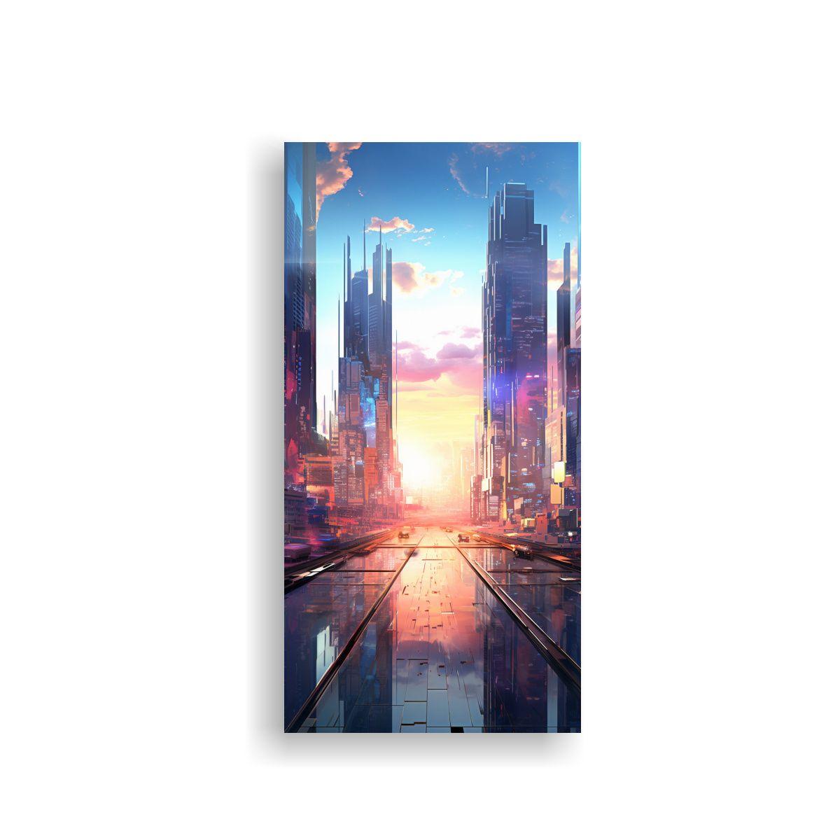 Cuadro Fotografía Amanecer En La Ciudad Con Luz 30x60cm-0
