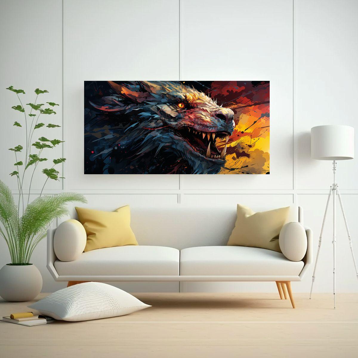 Pintura Lienzo Dragón En Amarillo Y Rojo Neonoir 80x40cm-2