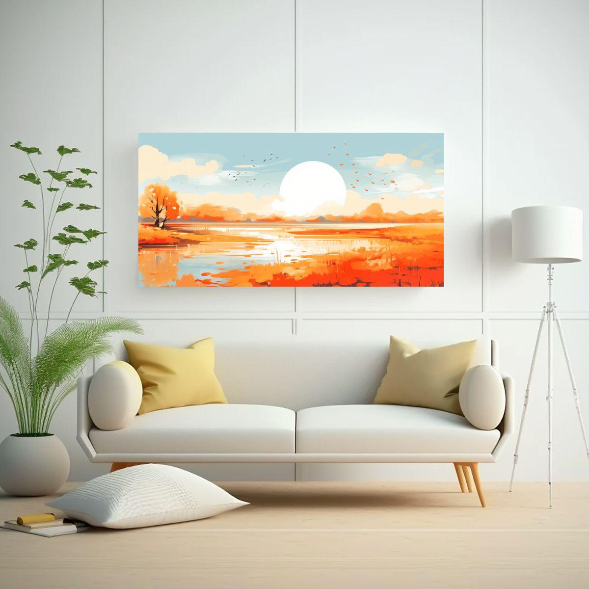 Paisaje Otoñal Con Colores Naranjas En Arte Pop 140x70cm-2