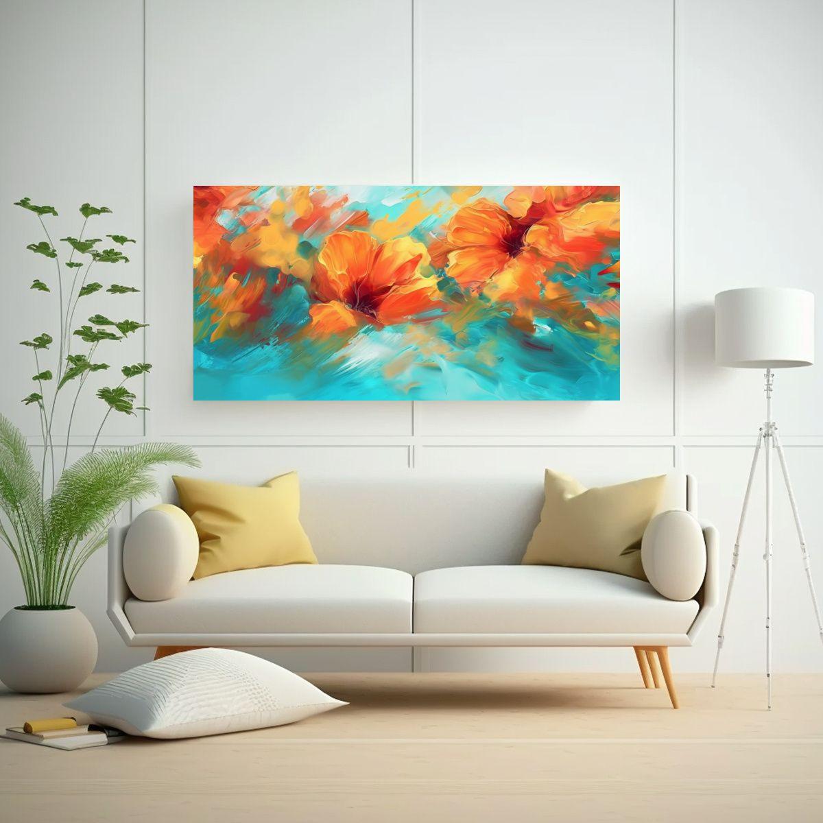 Cuadros Abstractos Modernos En Coral Turquesa 40x20 Cm-2