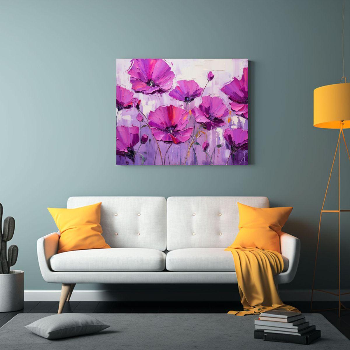 Pintura En Lienzo De Flores Púrpuras Y Magentas 40x30cm-2
