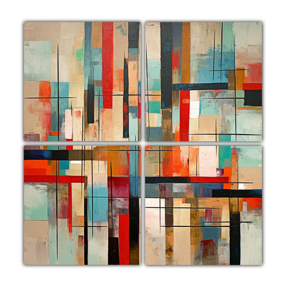 Cuadriptico Tela Sublimada Abstracto Con Líneas 200x200 Cm-0