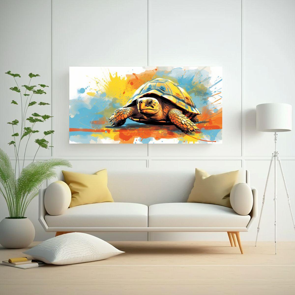 Pintura De Pared Abstracta Con Tortuga En Tonos 80x40cm-2