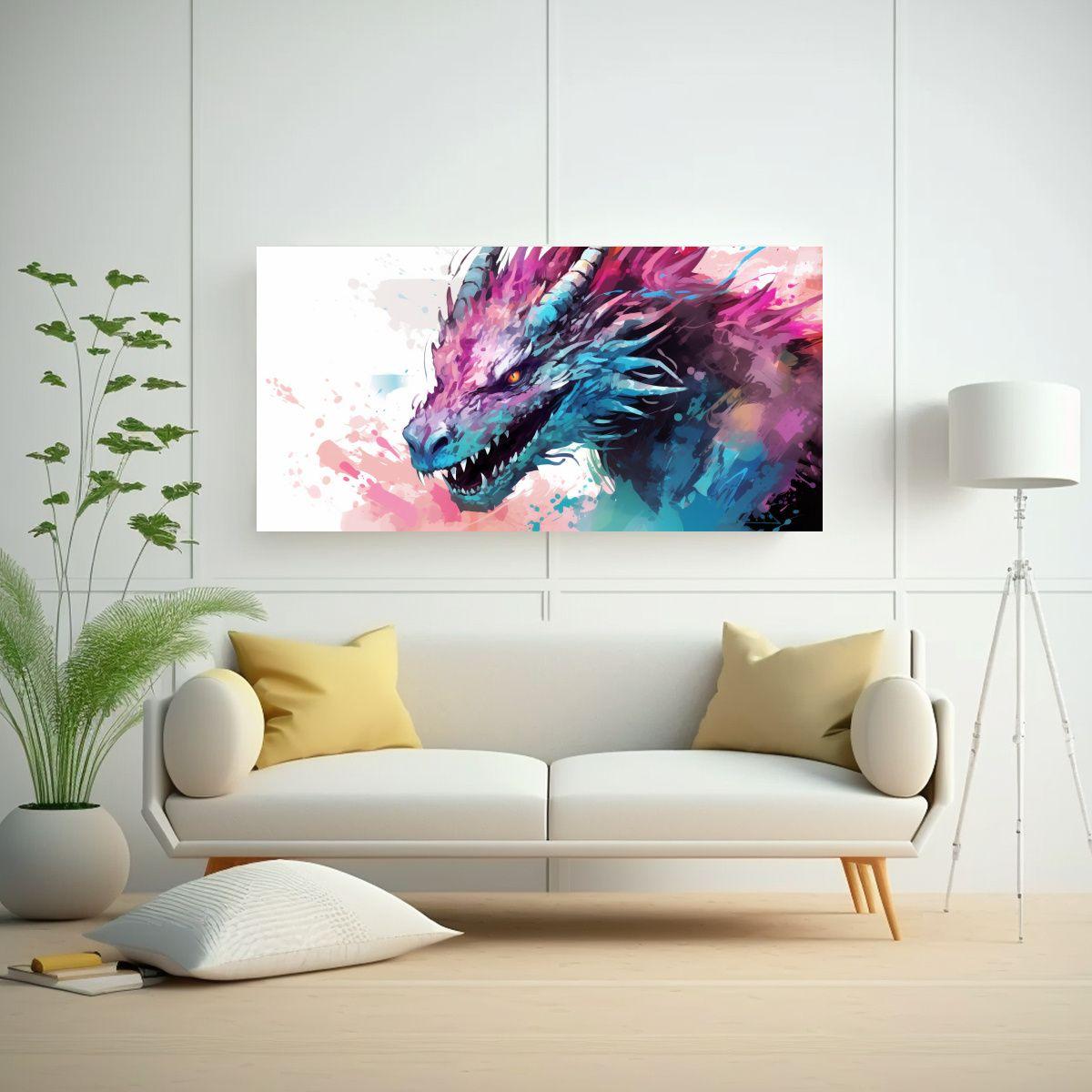 Pintura Bastidor Forma Dragón Colores Pastel 60x30cm-2
