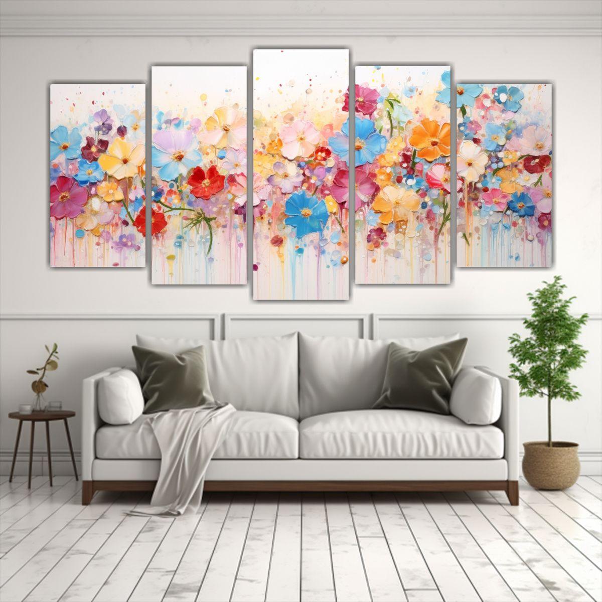 Cuadro Abstracto De Vanguardia En Acuarela Blanca 150x75 Cm-2