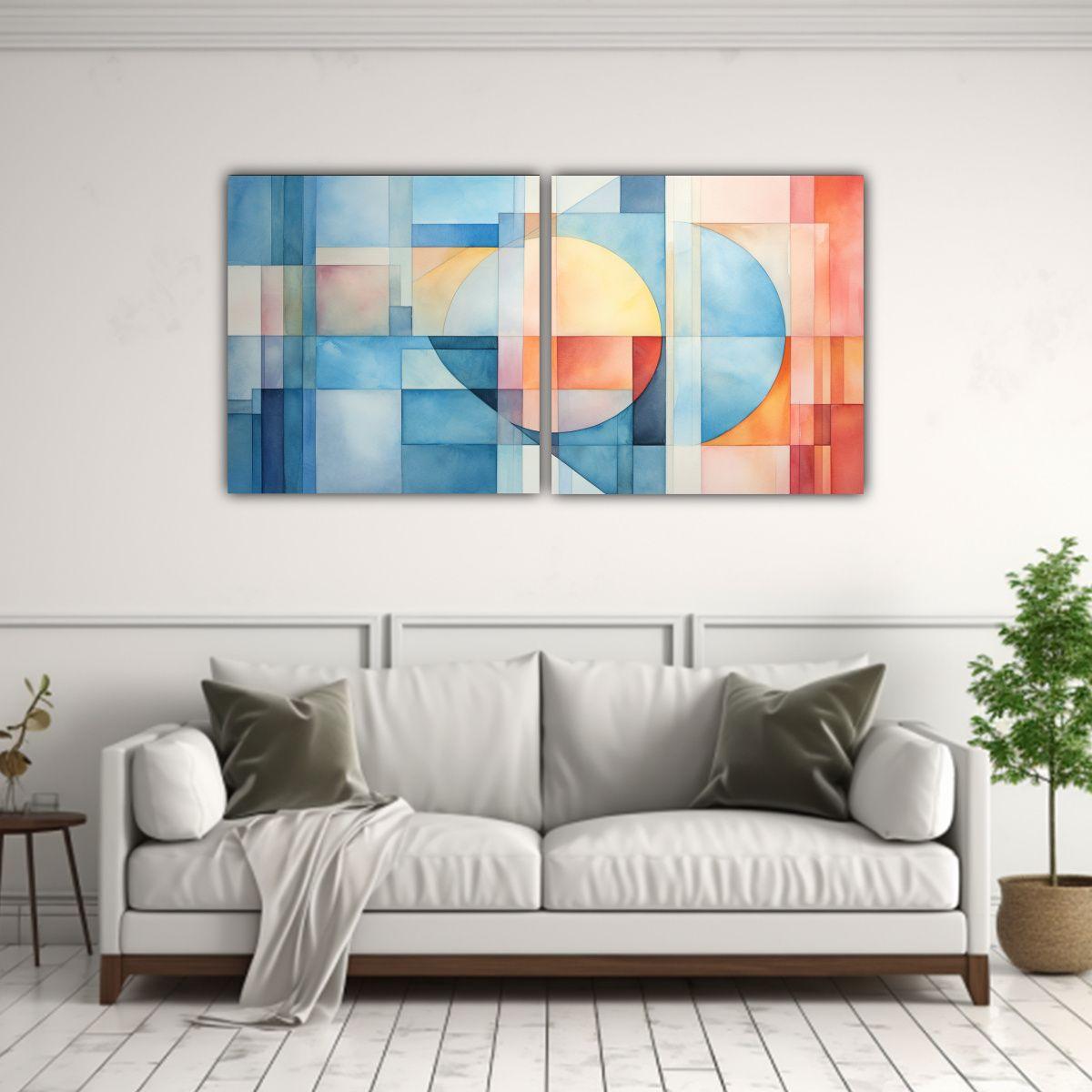 Pintura Decorativa Geométrica Enigmática: Dos 40x20 Cm-2