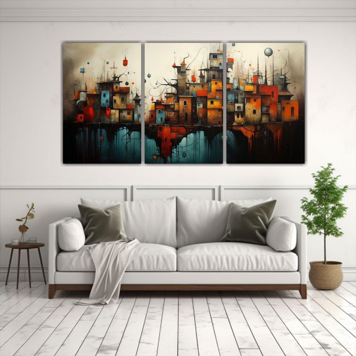 Pintura Abstracta Armónica Ciudad En Colores 240x120 Cm-2