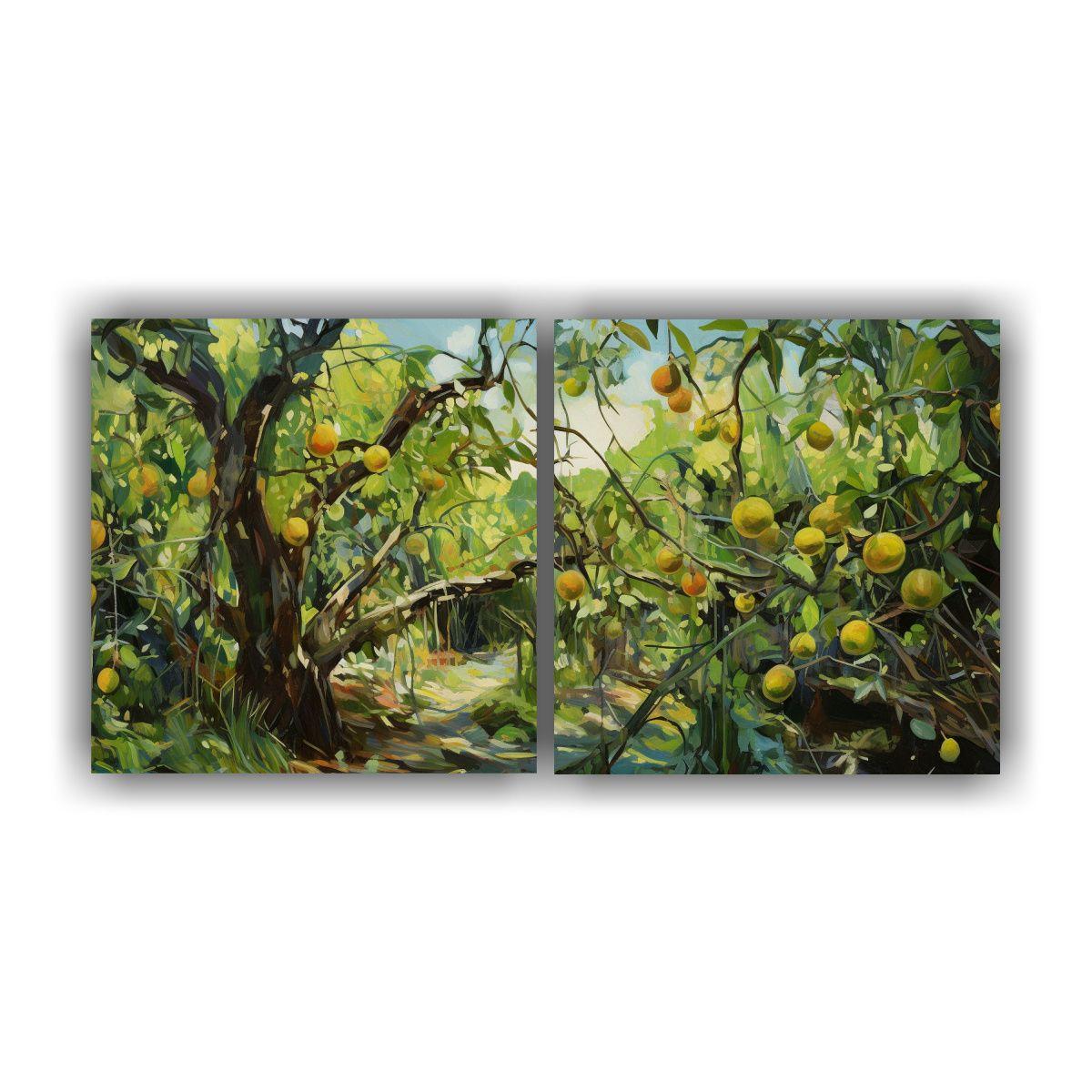Paisaje En Relieve De Árboles Frutales Pintura 160x80 Cm-0