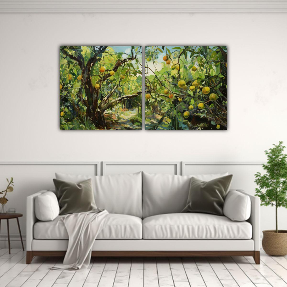 Paisaje En Relieve De Árboles Frutales Pintura 160x80 Cm-2
