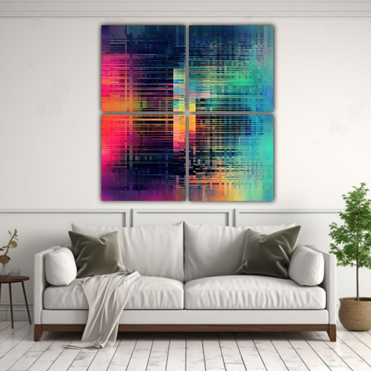 Pintura Cuatro Canvas Abstracción Para Sala: 180x180 Cm-2