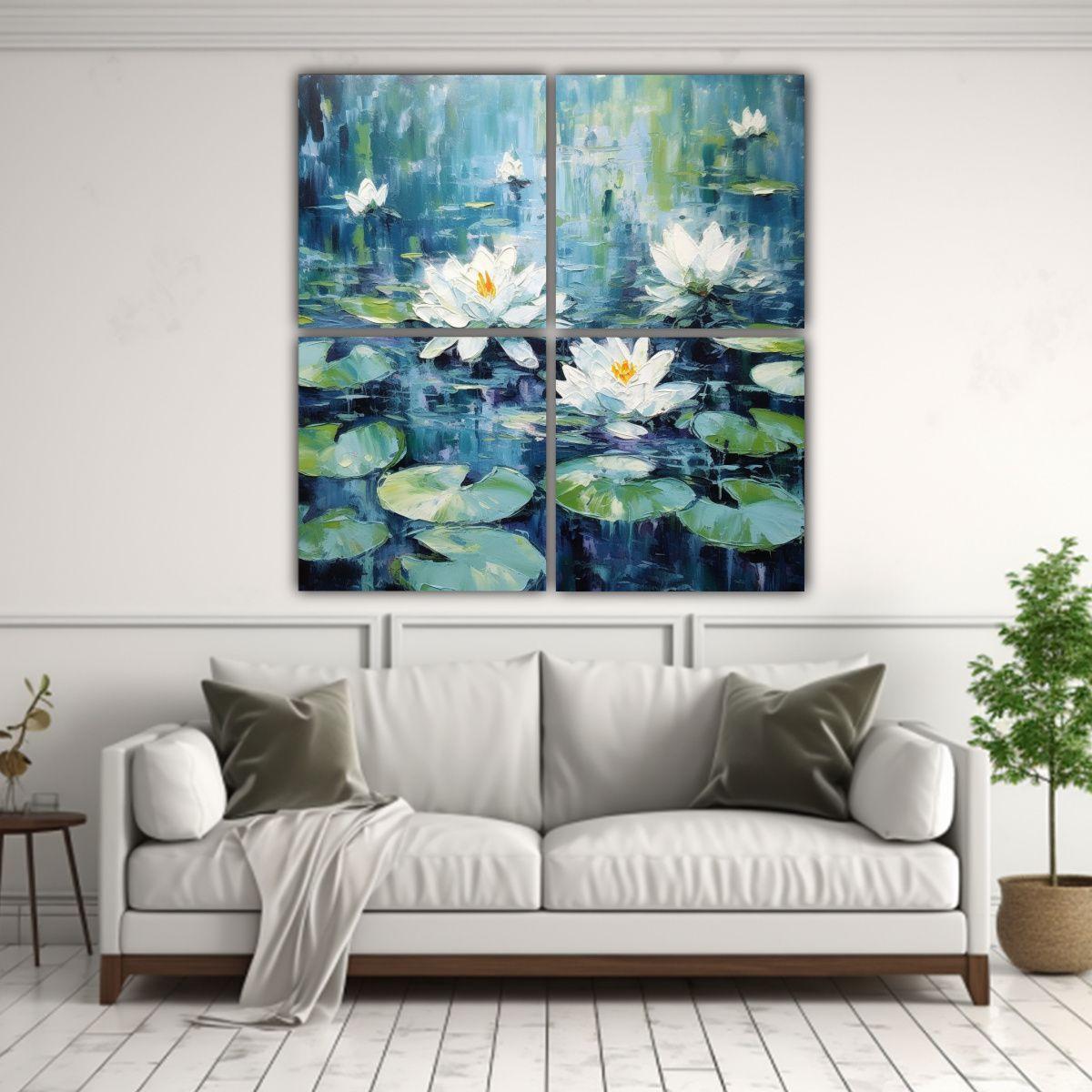 Arte Gráfico Acuático Estilo Monet Para 120x120 Cm-2