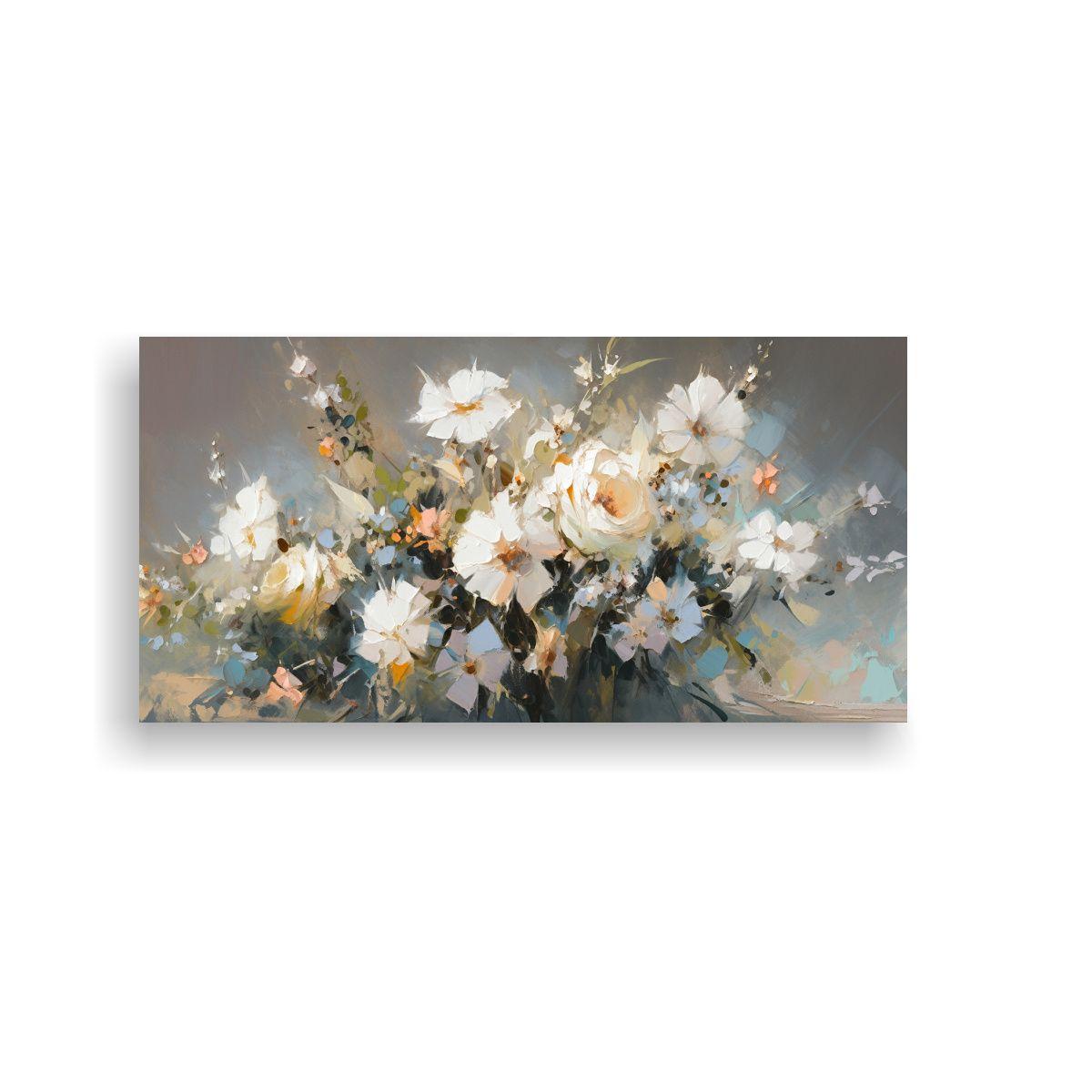 Pintura Floral En Lienzo Estilo Vida En Colores 100x50cm-0