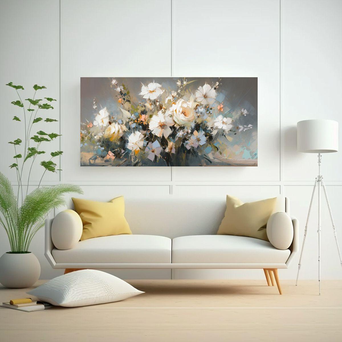 Pintura Floral En Lienzo Estilo Vida En Colores 100x50cm-2