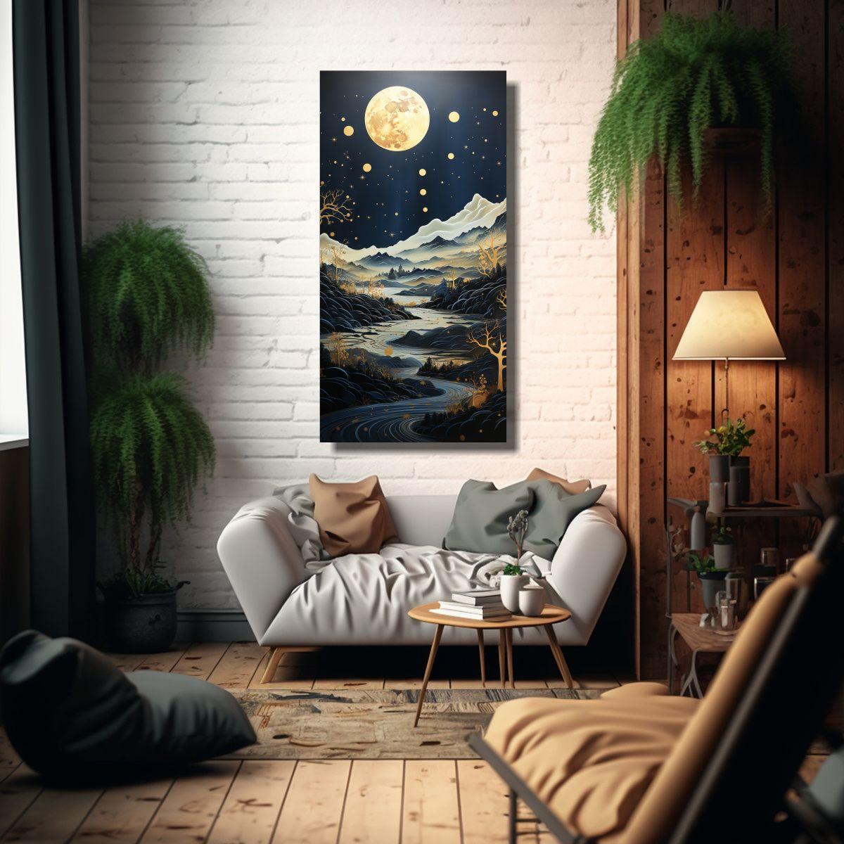Cuadro Innovador Con Luna Y Montañas 80x160cm-2
