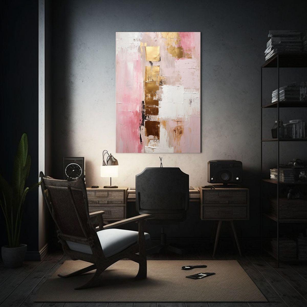 Cuadro Dibujo Adorable Abstracto En Oro, Blanco Y Rosa 40x50cm-2