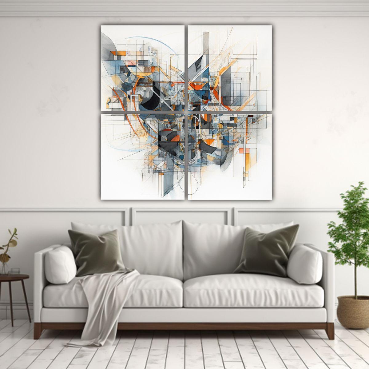 Cuatro Telas En Bastidor Abstracto Fantástico 180x180 Cm-2
