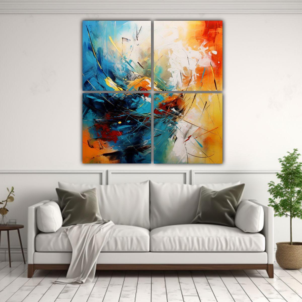 Cuatro Lienzos De Tela Hermoso Abstracto 160x160 Cm-2