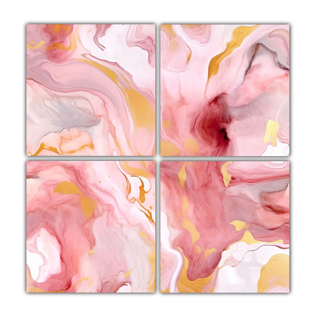 Pintura Abstracta Fluida En Alcohol 4 Lienzos De 40x40 Cm-0