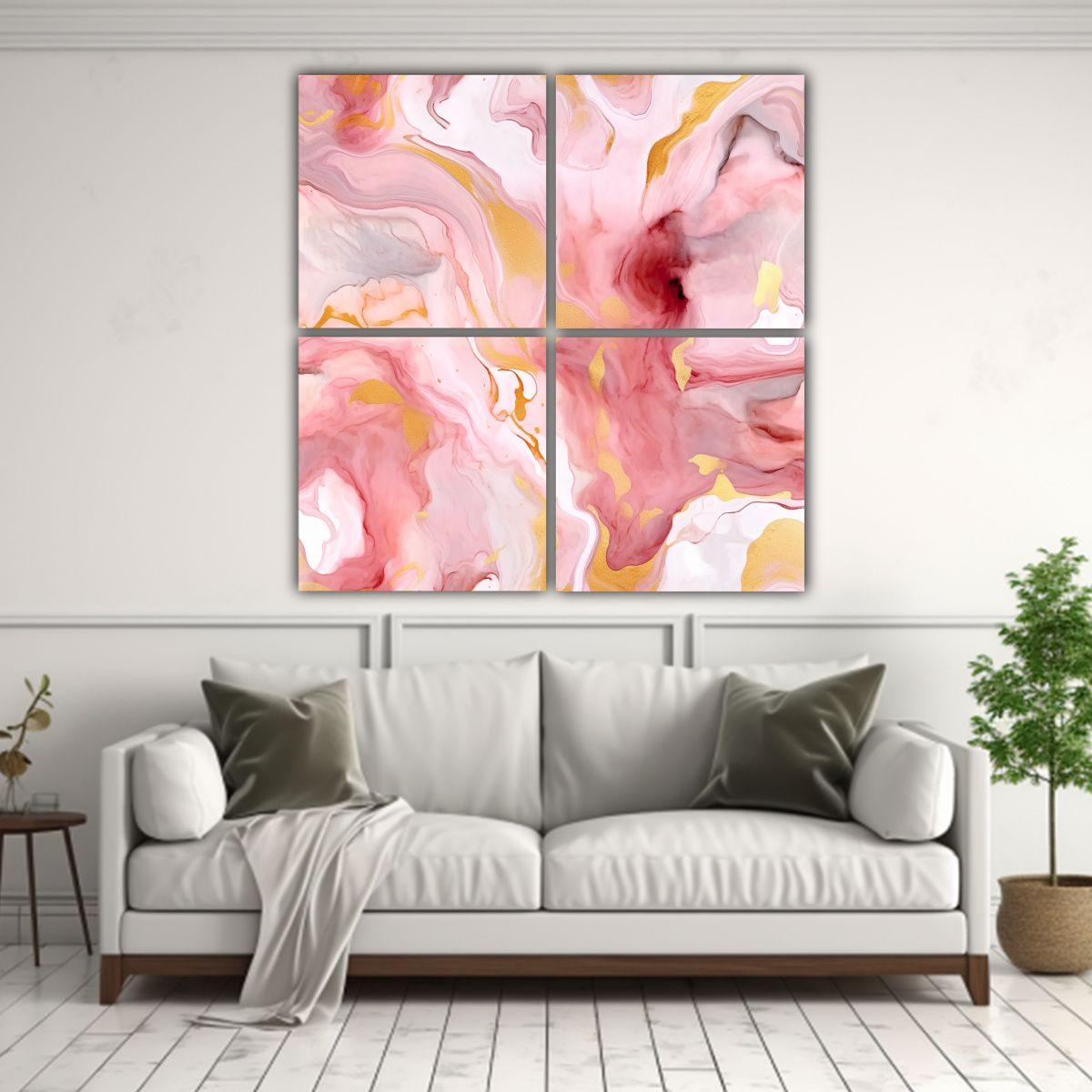 Pintura Abstracta Fluida En Alcohol 4 Lienzos De 40x40 Cm-2