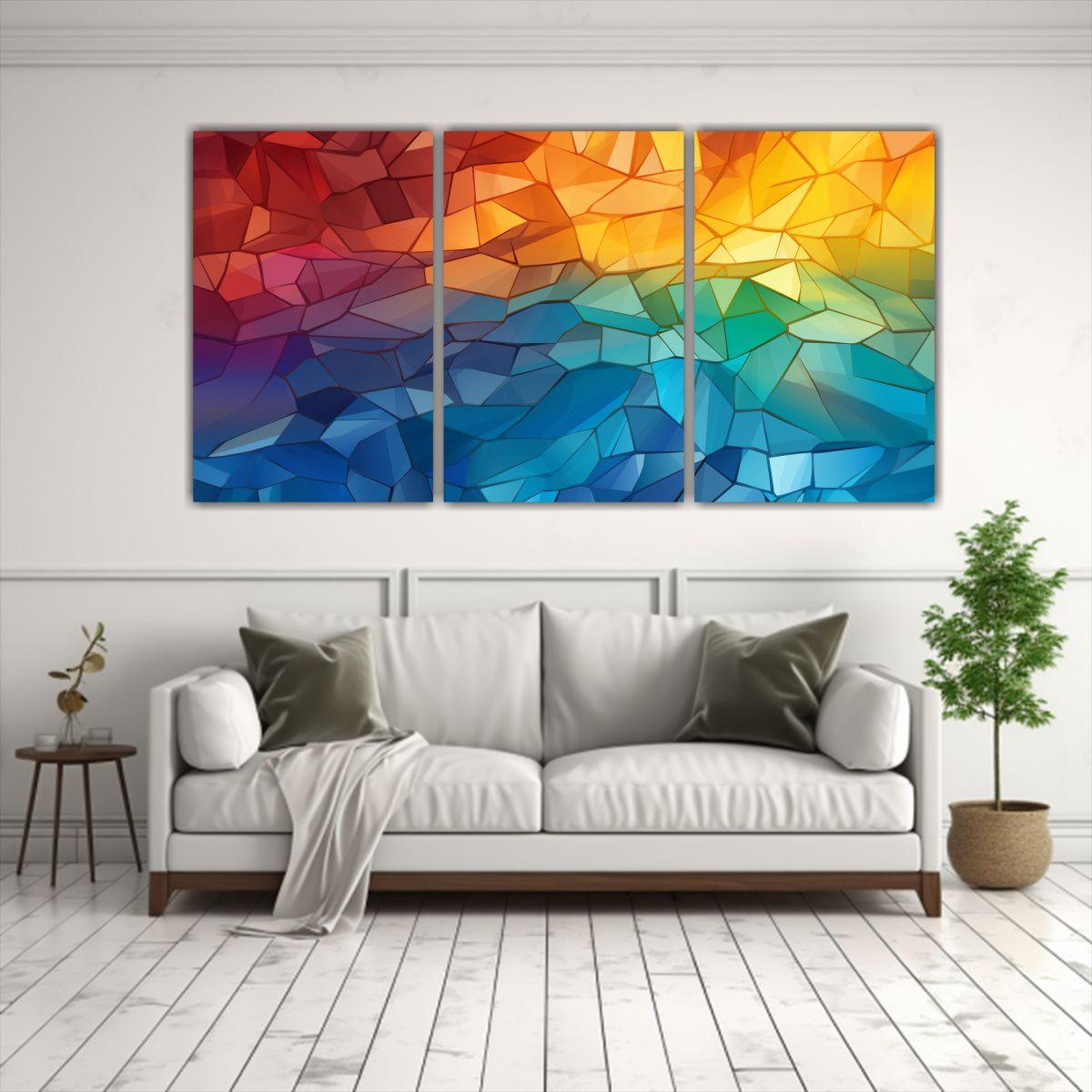 Cuadro Abstracto Tres Telas En Bastidor 150x75 Cm-2