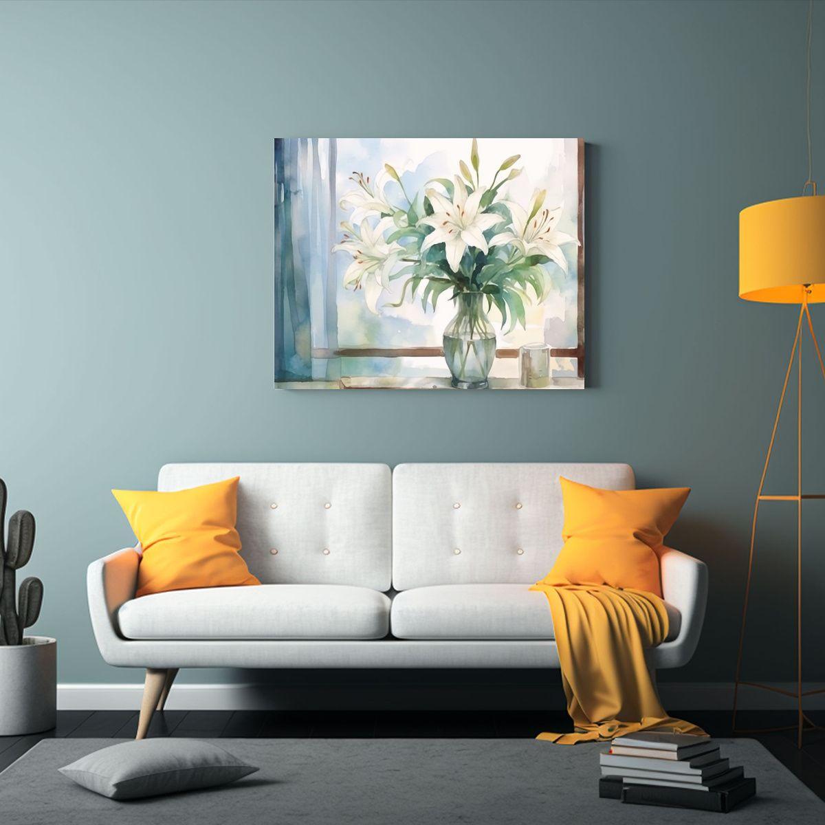 Cuadro De Lirio Blanco En Vidrio Transparente 75x50cm-2