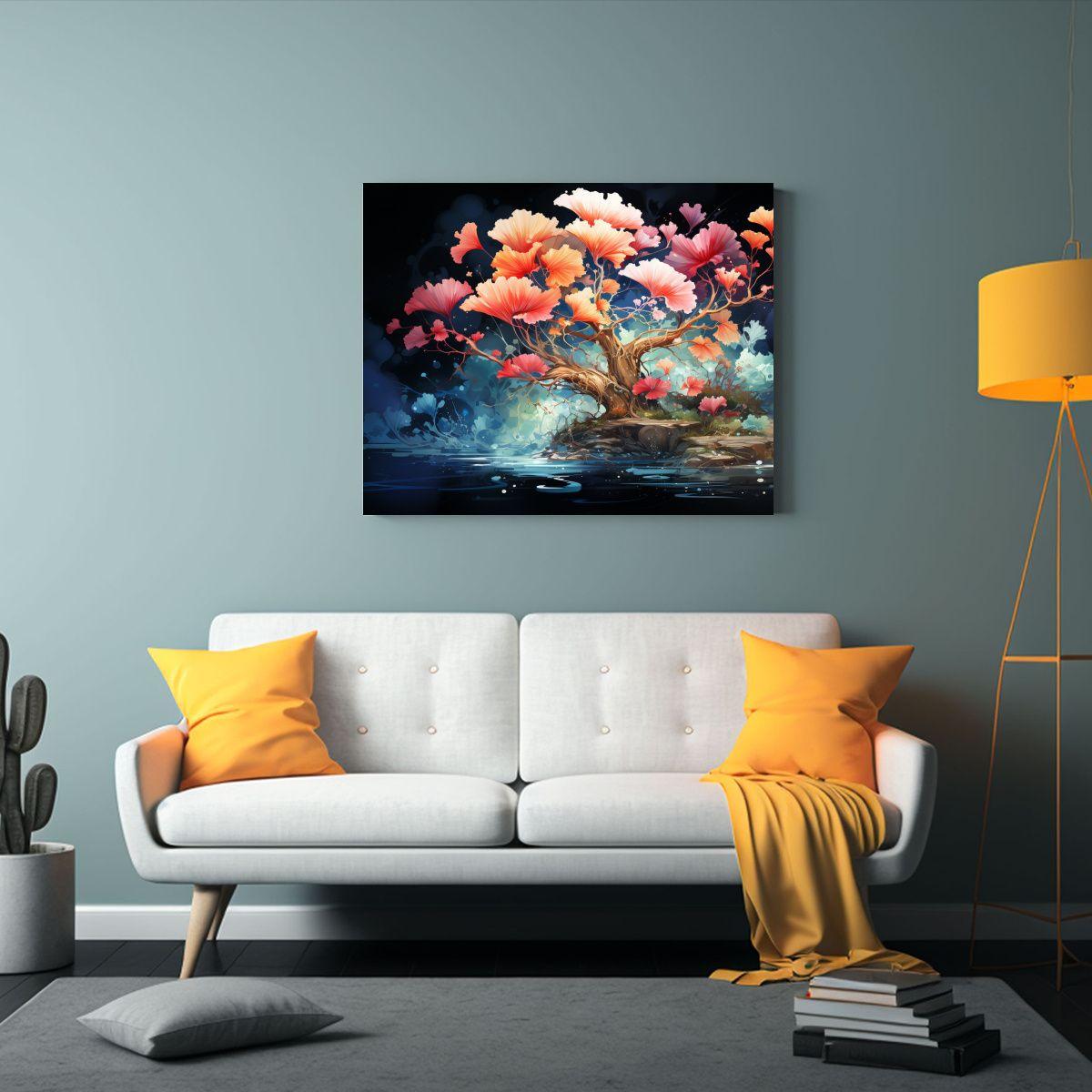 Pinturas Abstractas Decorativas De Ginkgo Biloba En Rojo Y A 45x30cm-2