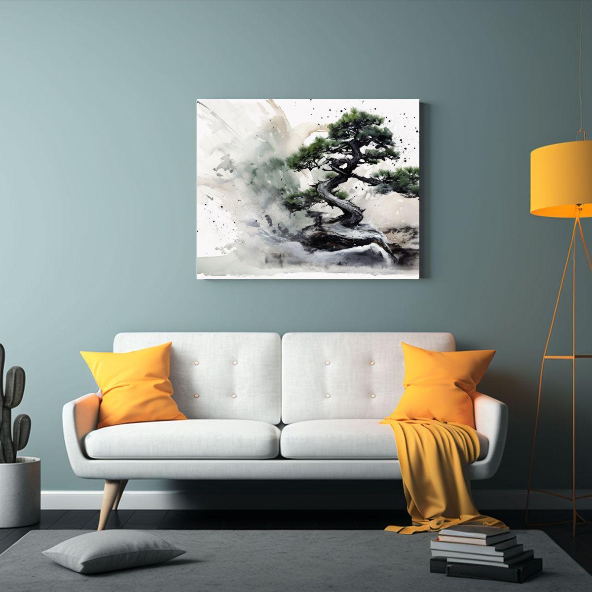 Pintura Abstracta De árbol Bonsái En Blanco Y Negro. 30x20cm-2