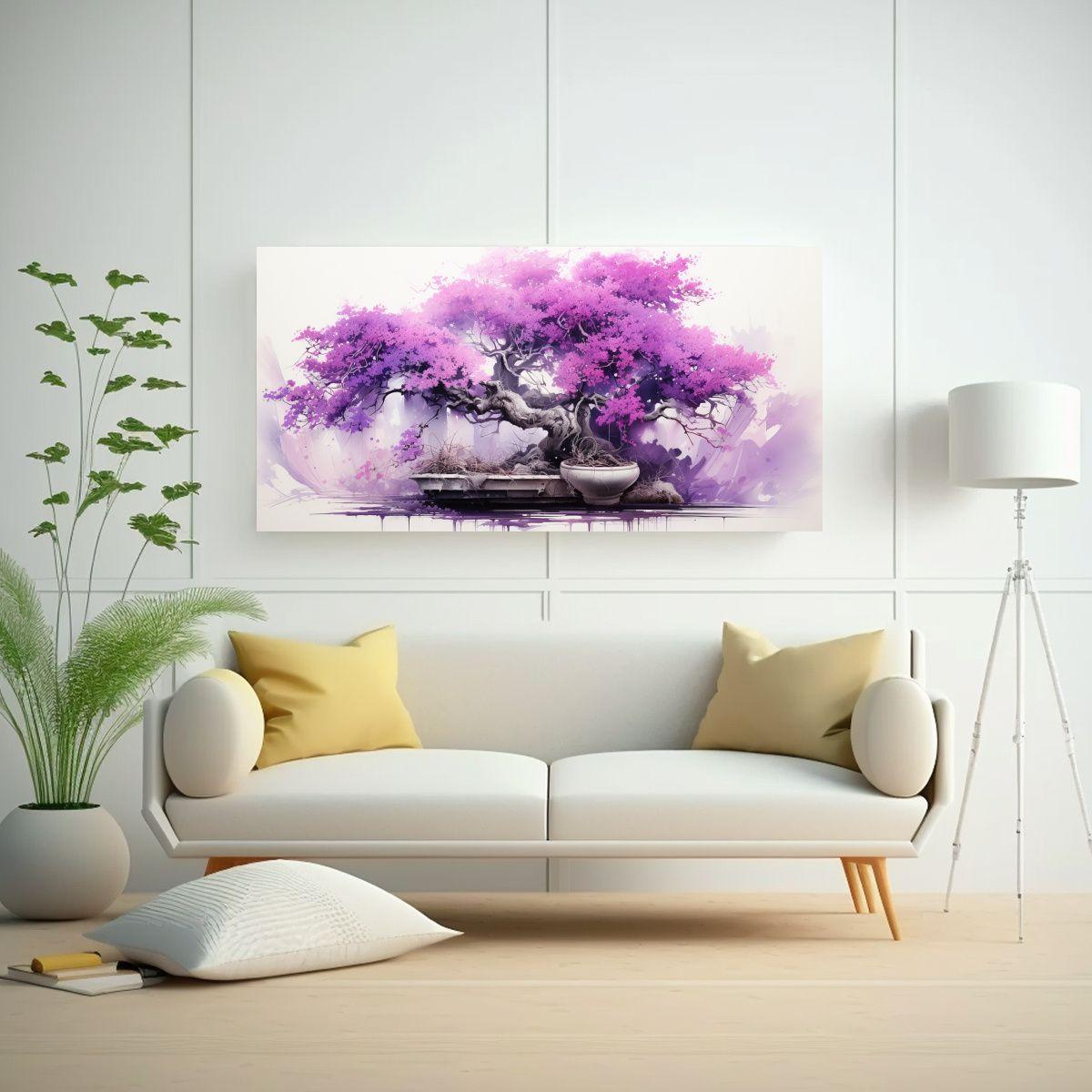 Pintura Abstracta En Fucsia, Bonsái Púrpura Y Bl 140x70cm-2