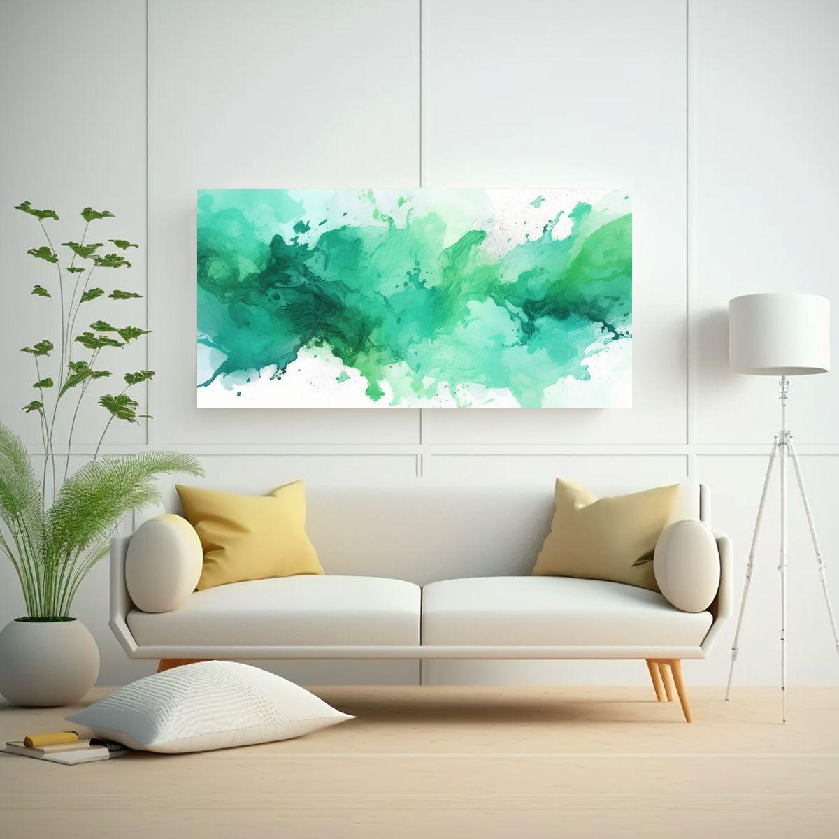 Lienzo De Tela Barato: Acuarela Verde Aguamarina 120x60cm-2