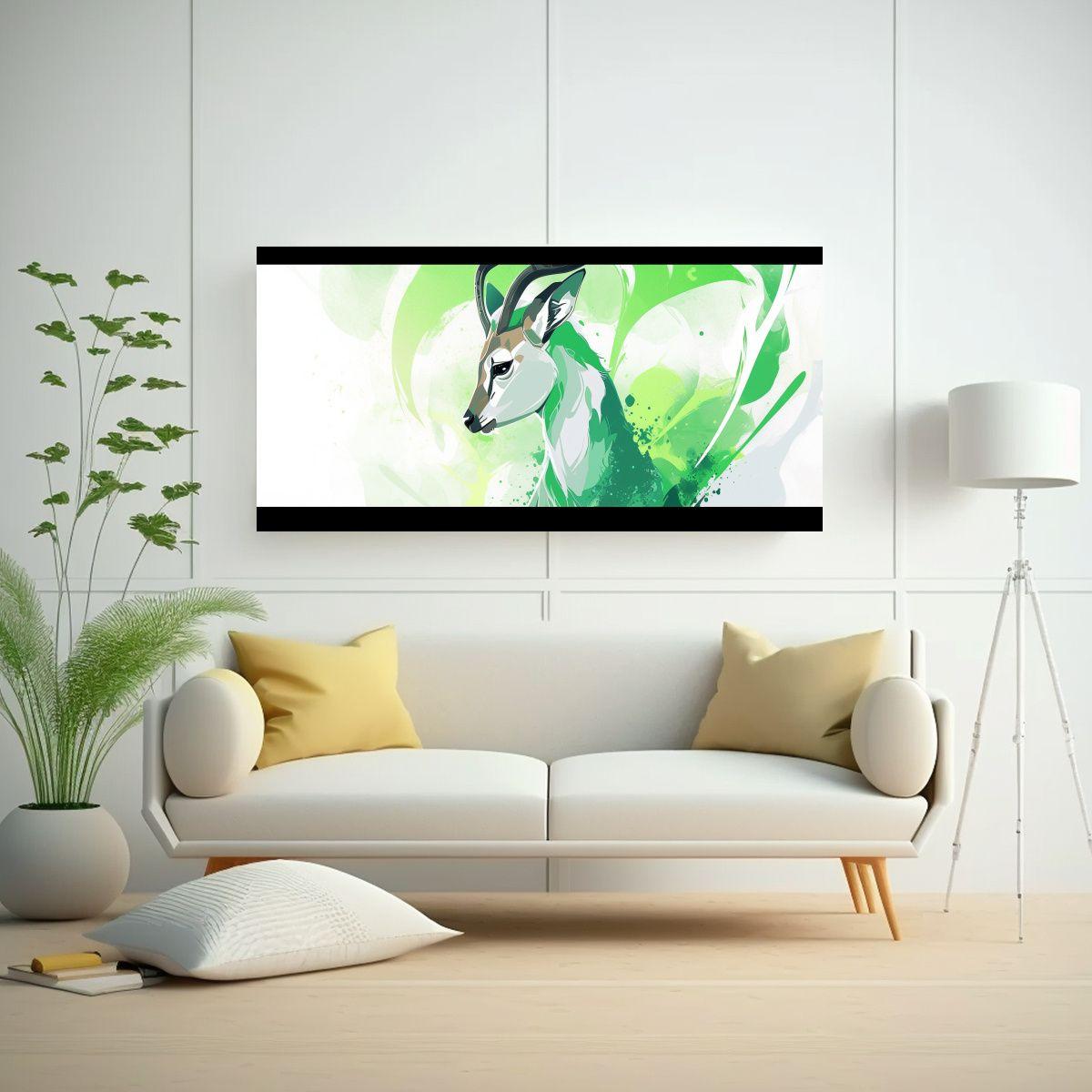 Pintura Decorativa: Antílope En Tonos Pastel Y Ve 100x50cm-2