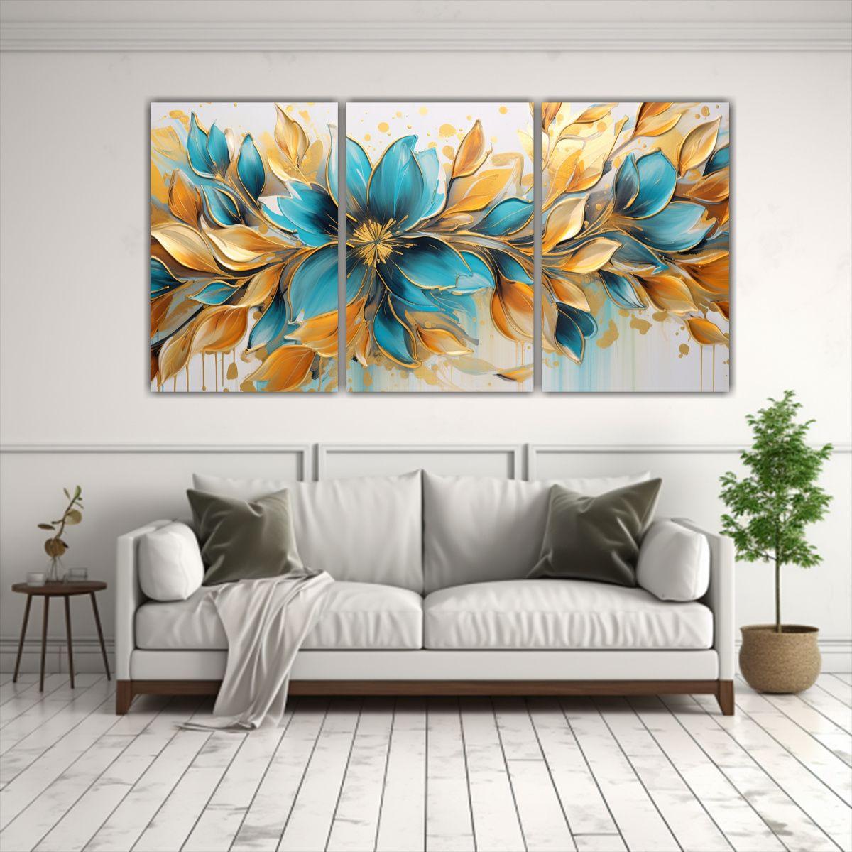 Pinturas Decorativas En Turquesa Y Dorado, 120x60 Cm-2
