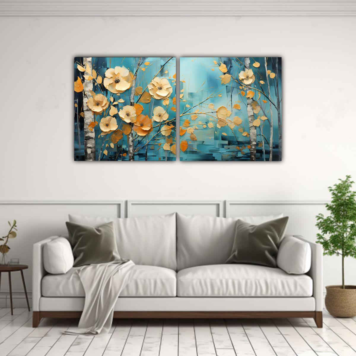 Dos Telas En Bastidor Vintage Armonía Cromática 160x80 Cm-2
