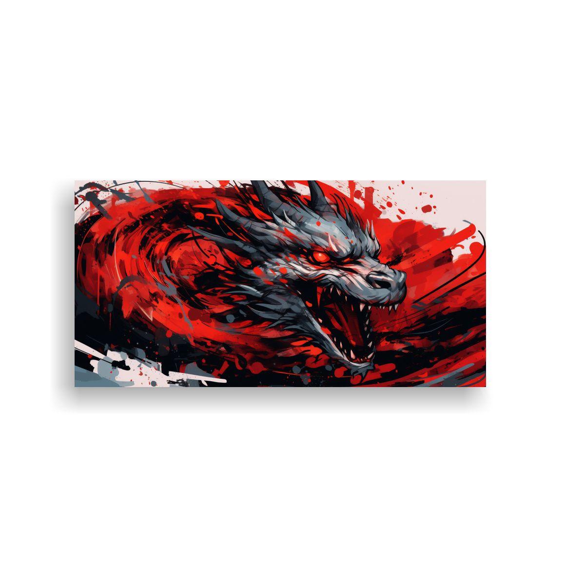 Pintura De Dragón En Rojo Y Negro, Estilo 60x30cm-0