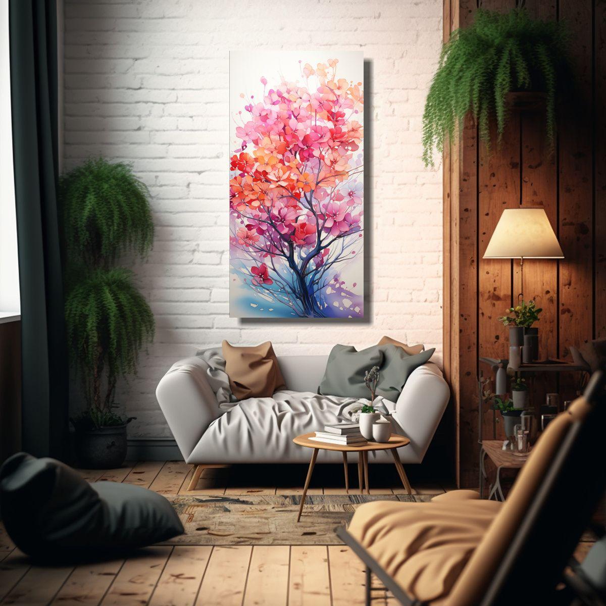 Pintura Abstracta De Colores Arcoíris En árbol D 50x100cm-2